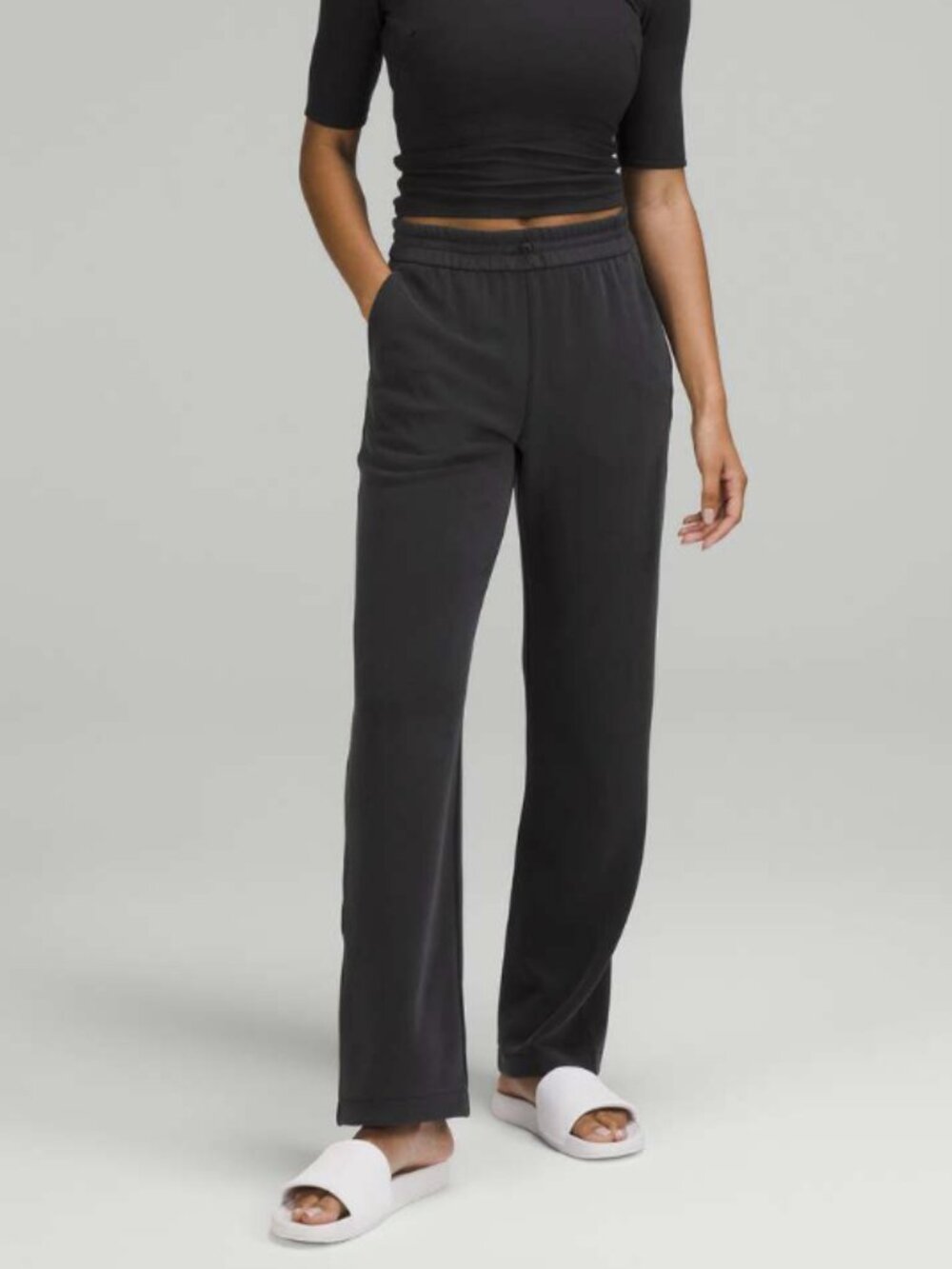 Lululemon Softstreme High-Rise Pant Black Pull-On Elasticated Waist Peach Fuzz 6